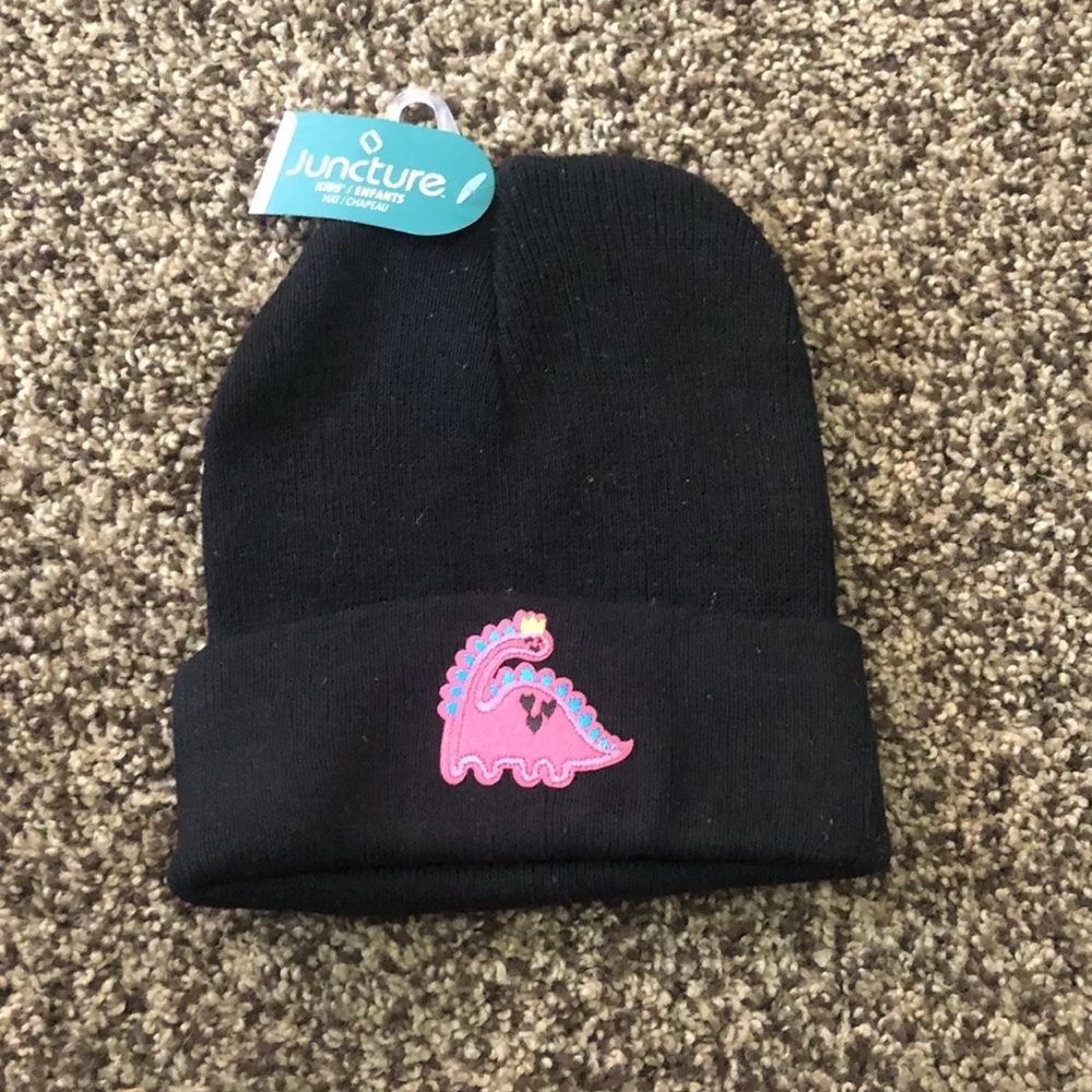 Juncture Beanie Hat Pink Dinosaur Baby Black Stocking Cap New NWT Infant Baby